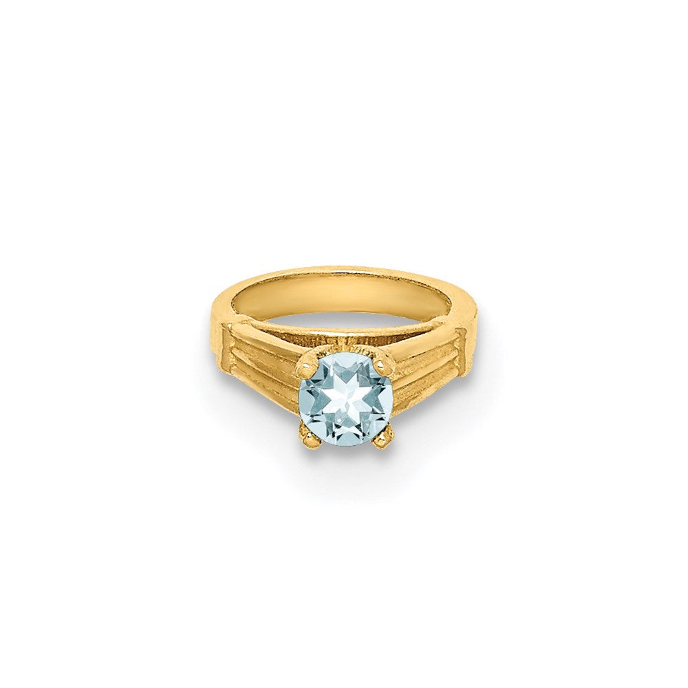 14K Gelbgold 14K 3d Ring mit Licht Blau Zirkonia Charm