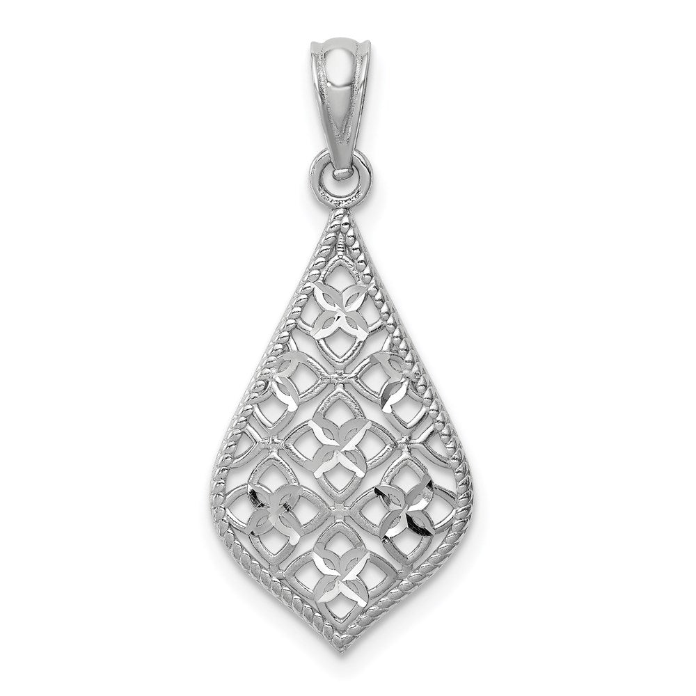 14K Weißgold Diamantgeschliffener Baumelanhänger