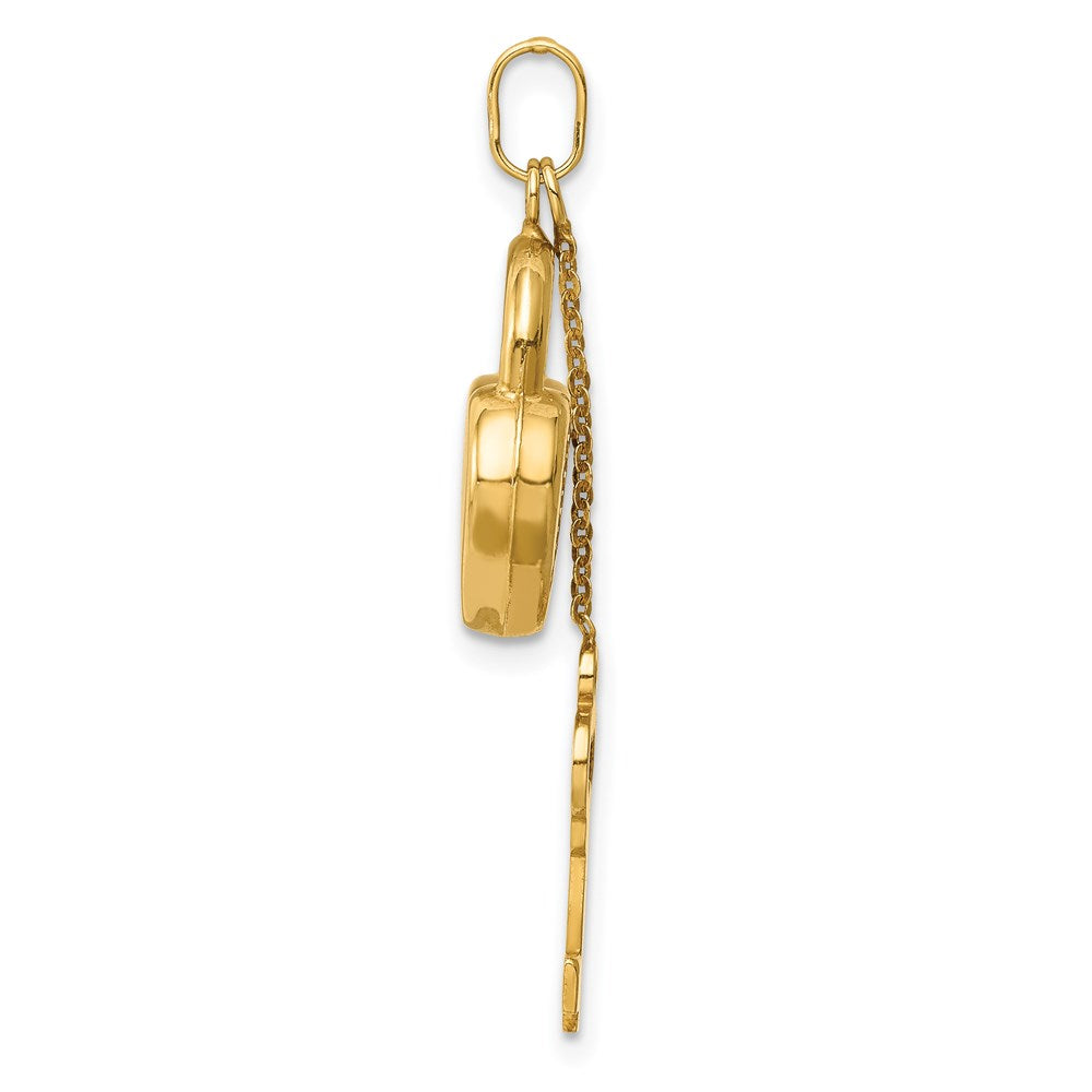 14K Gelbgold polierter 3D beweglicher Schlüssel-und-Schloss-Charm