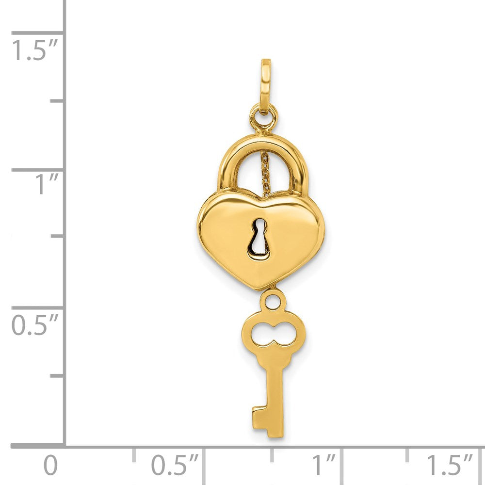14K Gelbgold polierter 3D beweglicher Schlüssel-und-Schloss-Charm