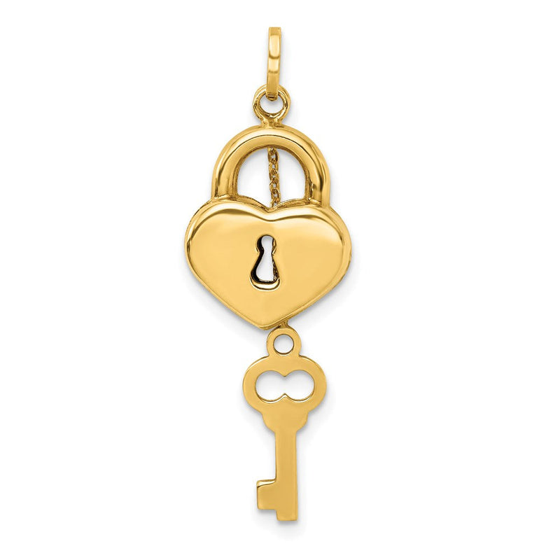 14K Gelbgold polierter 3D beweglicher Schlüssel-und-Schloss-Charm