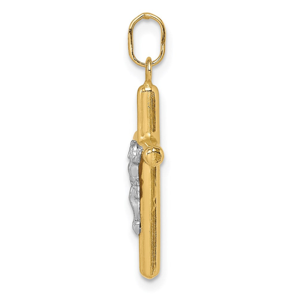 14K Gelb & Rhodium 14K mit Weiß Rhodium Poliert Hohl Kruzifix Charm