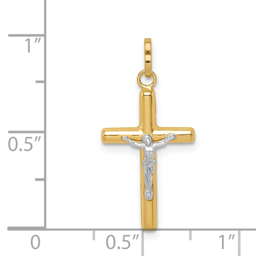 14K Gelb & Rhodium 14K mit Weiß Rhodium Poliert Hohl Kruzifix Charm