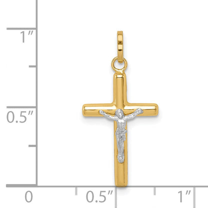 14K Gelb & Rhodium 14K mit Weiß Rhodium Poliert Hohl Kruzifix Charm