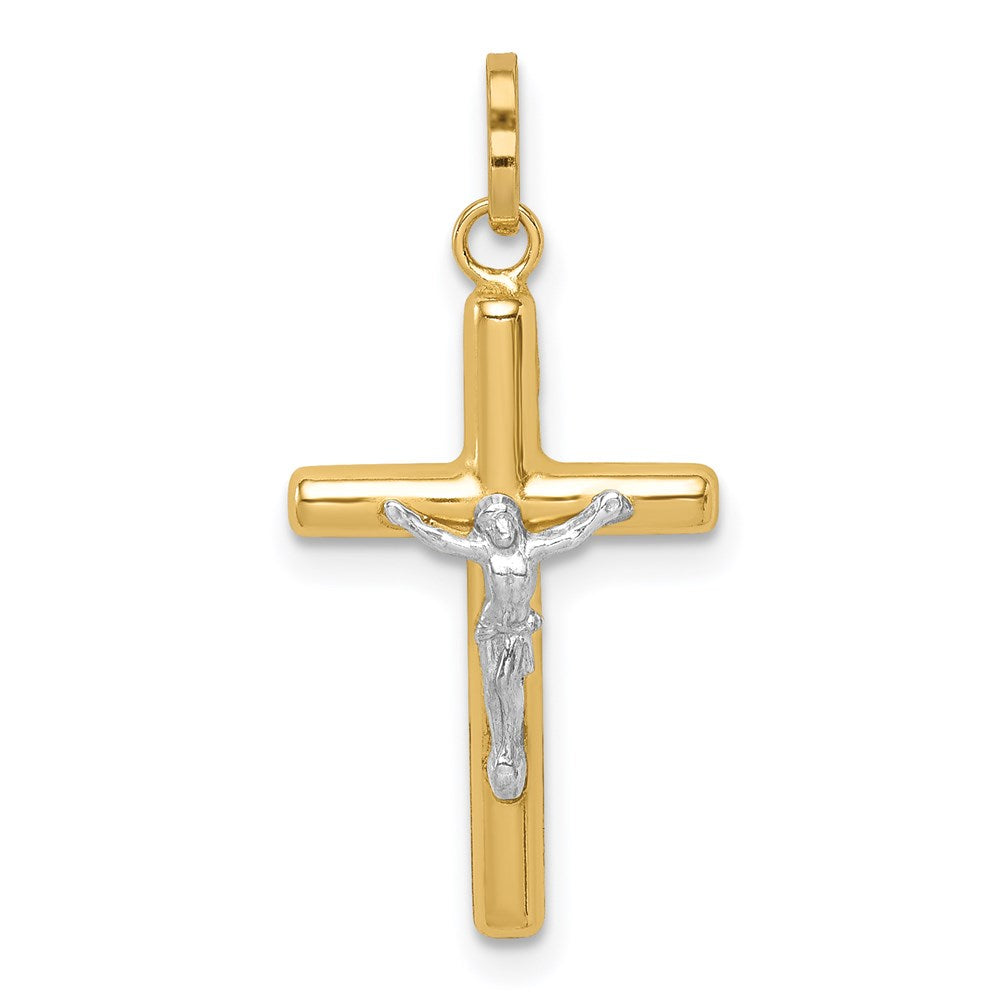 14K Gelb & Rhodium 14K mit Weiß Rhodium Poliert Hohl Kruzifix Charm