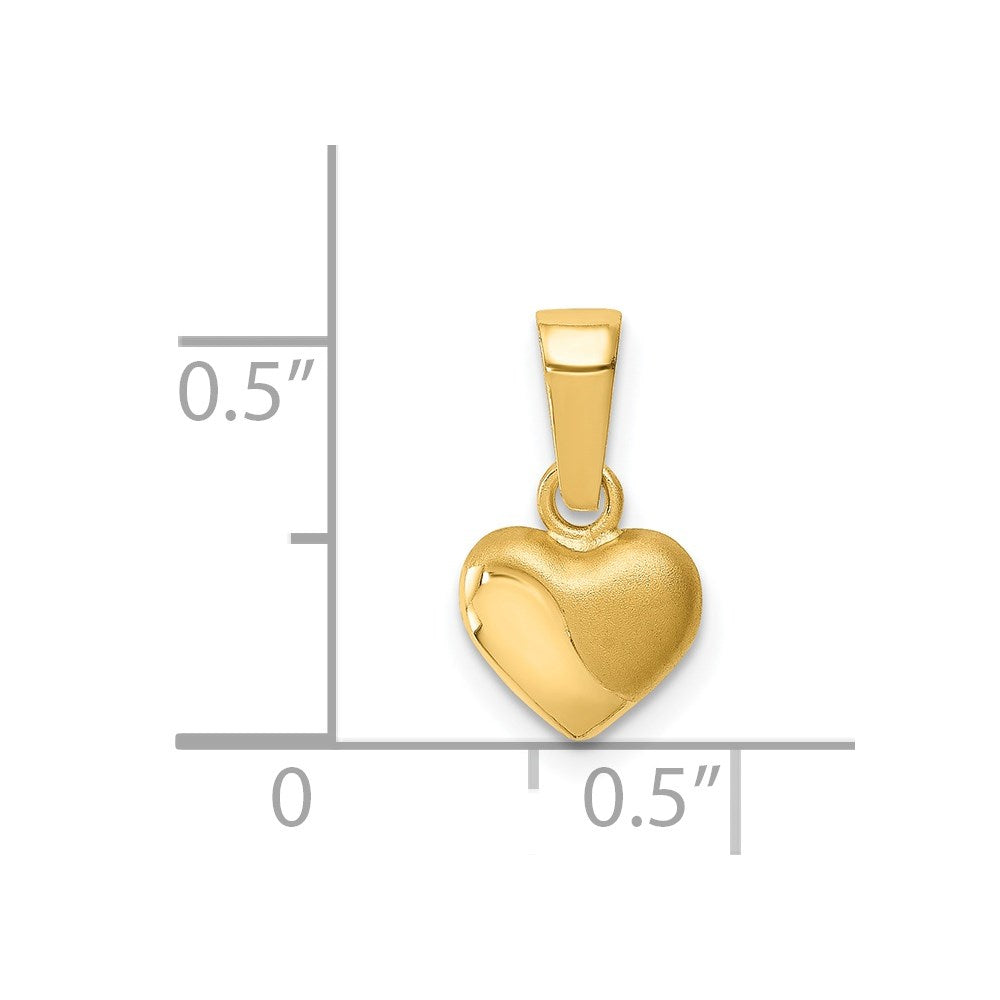 14K Gelbgold 14K Satiniert und Poliert 3d Gewölbt Herz Anhänger