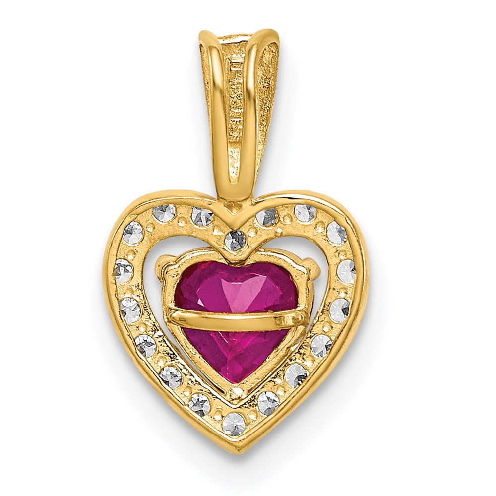 14K Gelbgold 14K Poliert Rot und Klar Zirkonia Herz Anhänger