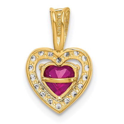14K Gelbgold 14K Poliert Rot und Klar Zirkonia Herz Anhänger