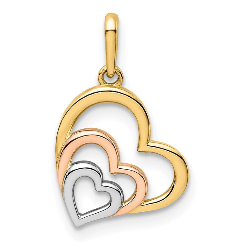 14K Gelb & Rhodium 14K mit Rose und Weiß Rhodium Poliert 3 Herzen Anhänger