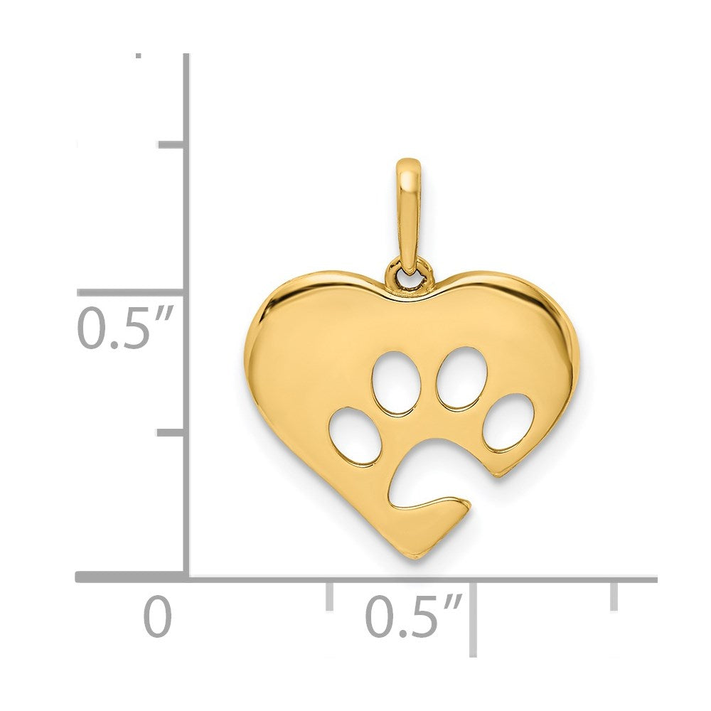 14K Gelbgold 14K Poliert Herz mit Paw Druck Anhänger
