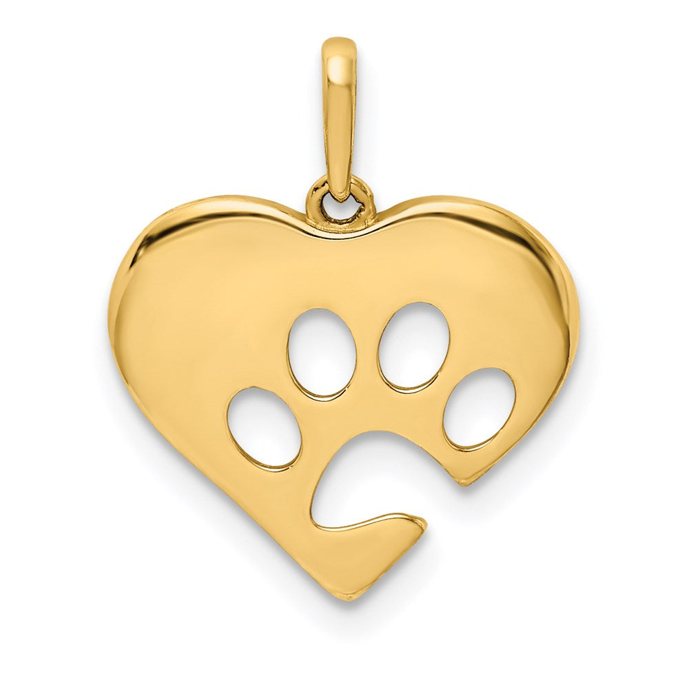 14K Gelbgold 14K Poliert Herz mit Paw Druck Anhänger