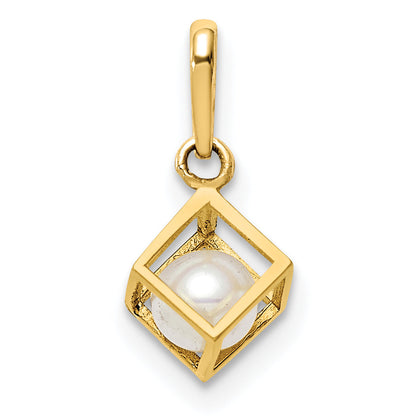 14K Gelbgold 14K 3d Quadratisch mit Fw Zuchtperle Anhänger