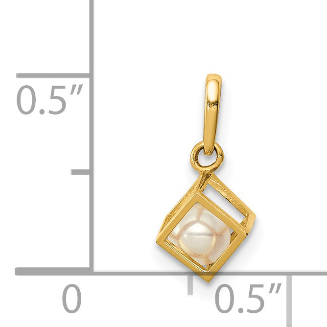 14K Gelbgold 14K 3d Quadratisch mit Fw Zuchtperle Anhänger