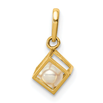 14K Gelbgold 14K 3d Quadratisch mit Fw Zuchtperle Anhänger