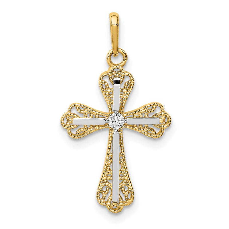 14K Gelb & Rhodium 14K mit Weiß Rhodium Zirkonia Kreuz Anhänger