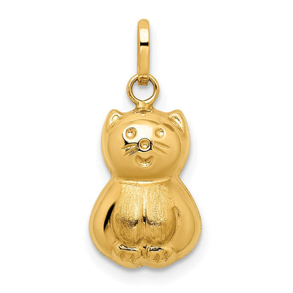 14K Gelbgold 14K Satiniert & Poliert 3d Katze Charm