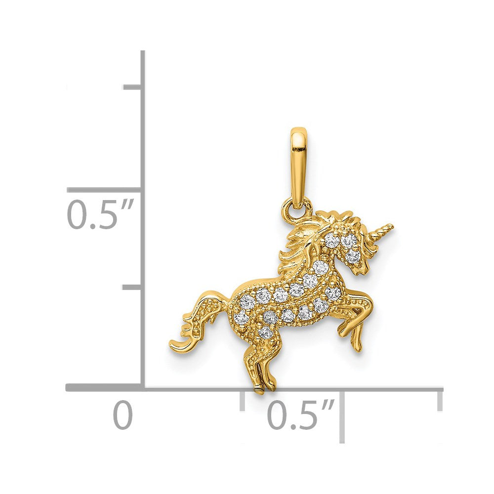 14K Gelbgold 14K Rearing Einhorn Zirkonia Anhänger