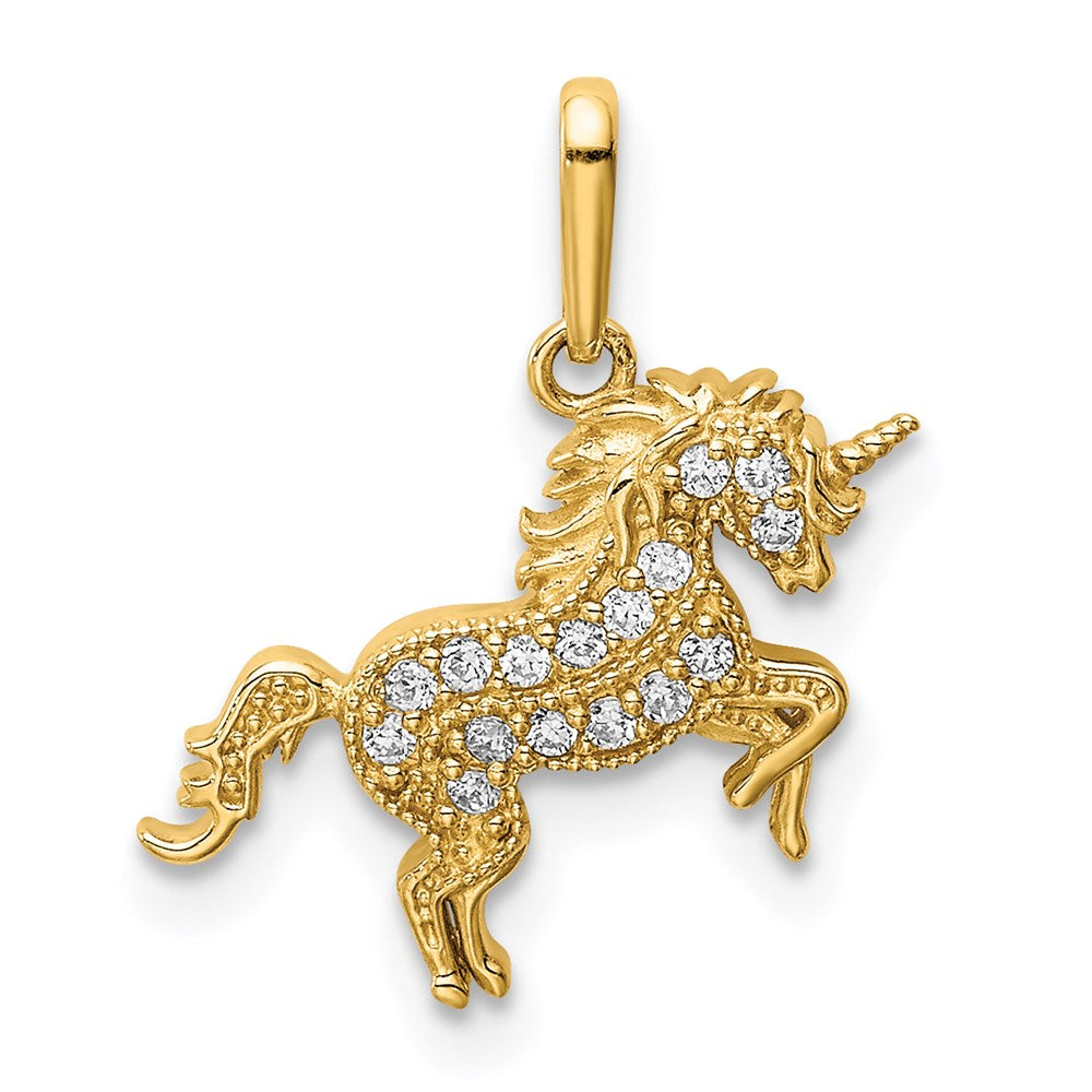 14K Gelbgold 14K Rearing Einhorn Zirkonia Anhänger