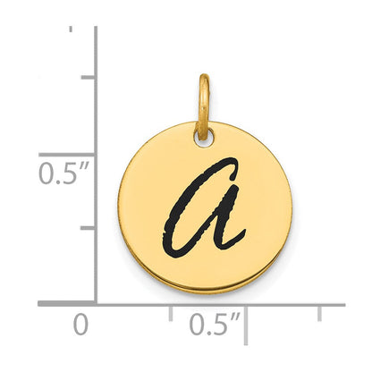 14K Gelbgold polierter Buchstaben-A-Initial-Scheiben-Charm mit schwarzem Emaille