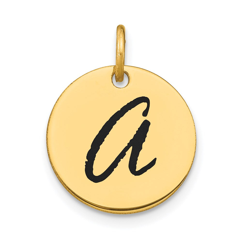 14K Gelbgold polierter Buchstaben-A-Initial-Scheiben-Charm mit schwarzem Emaille
