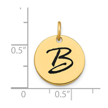 14K Gelbgold Poliertes Buchstaben-B-Initial-Scheiben-Charm mit schwarzer Emaille