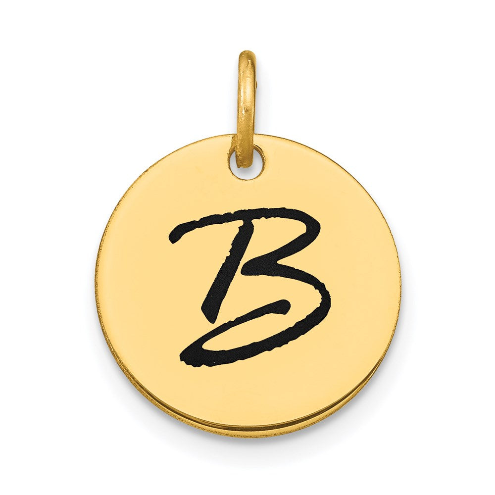 14K Gelbgold Poliertes Buchstaben-B-Initial-Scheiben-Charm mit schwarzer Emaille