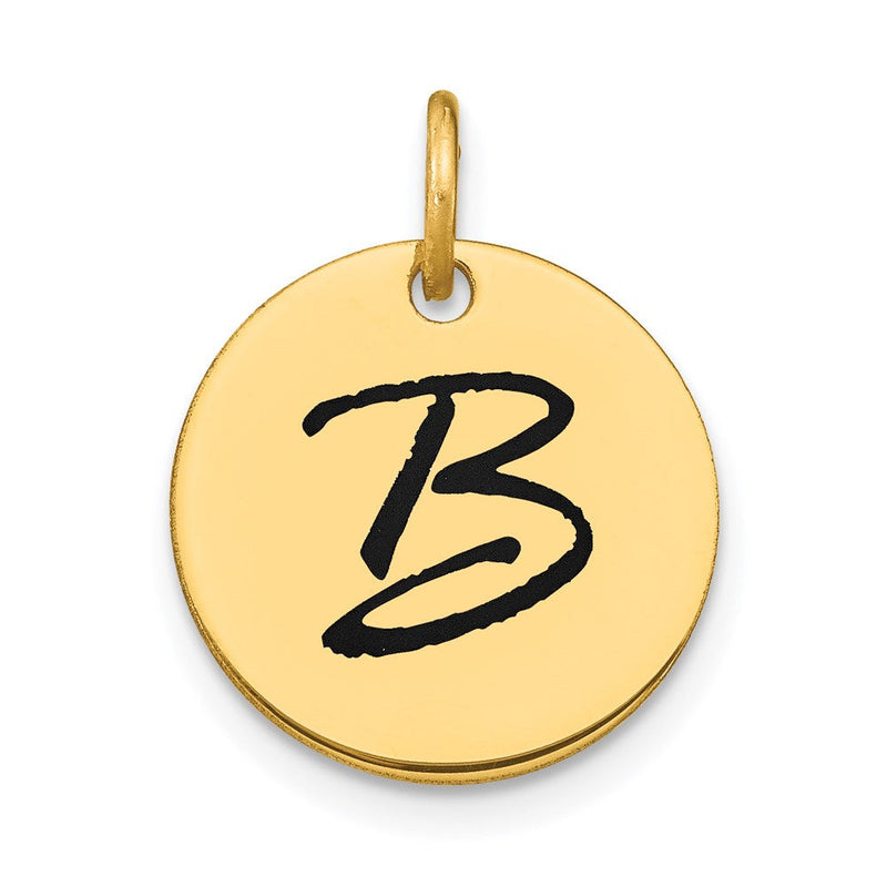 14K Gelbgold Poliertes Buchstaben-B-Initial-Scheiben-Charm mit schwarzer Emaille