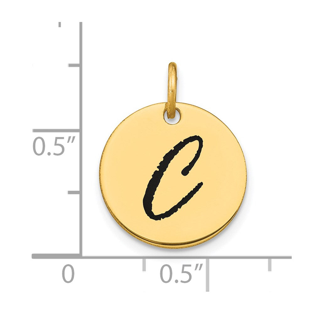 14K Gelbgold Polierter Scheiben-Charm mit Initiale „C“ und schwarzer Emaille