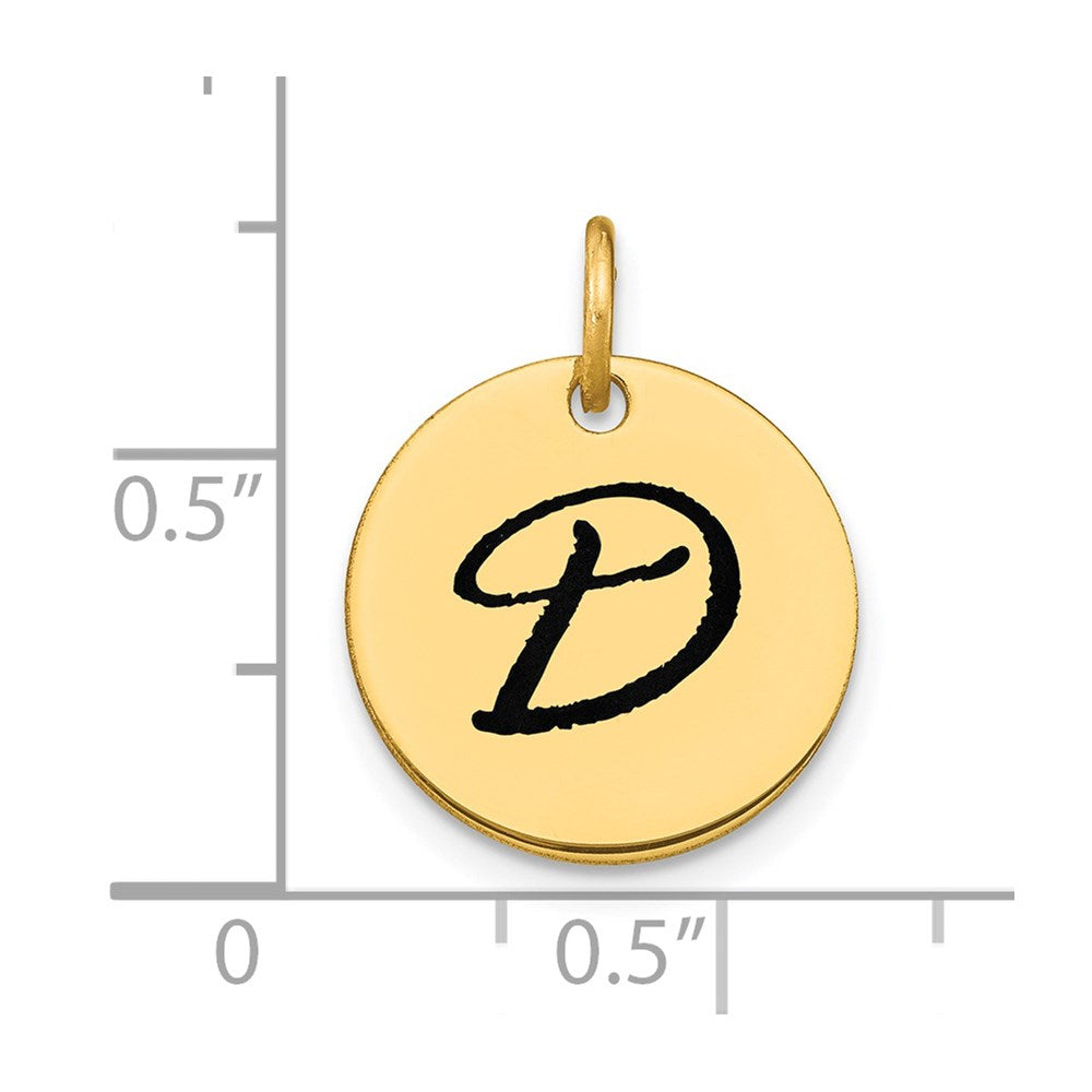14k Gelbgold Polished Black Enamel Letter D Initial Disk Charm