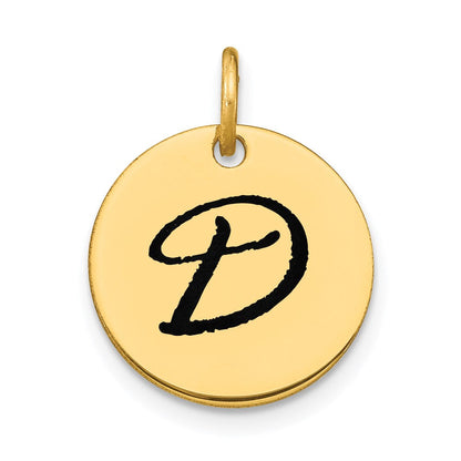 14k Gelbgold Polished Black Enamel Letter D Initial Disk Charm