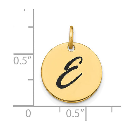 14K Gelbgold Charm mit polierter Initial-Scheibe „E" und schwarzer Emaille