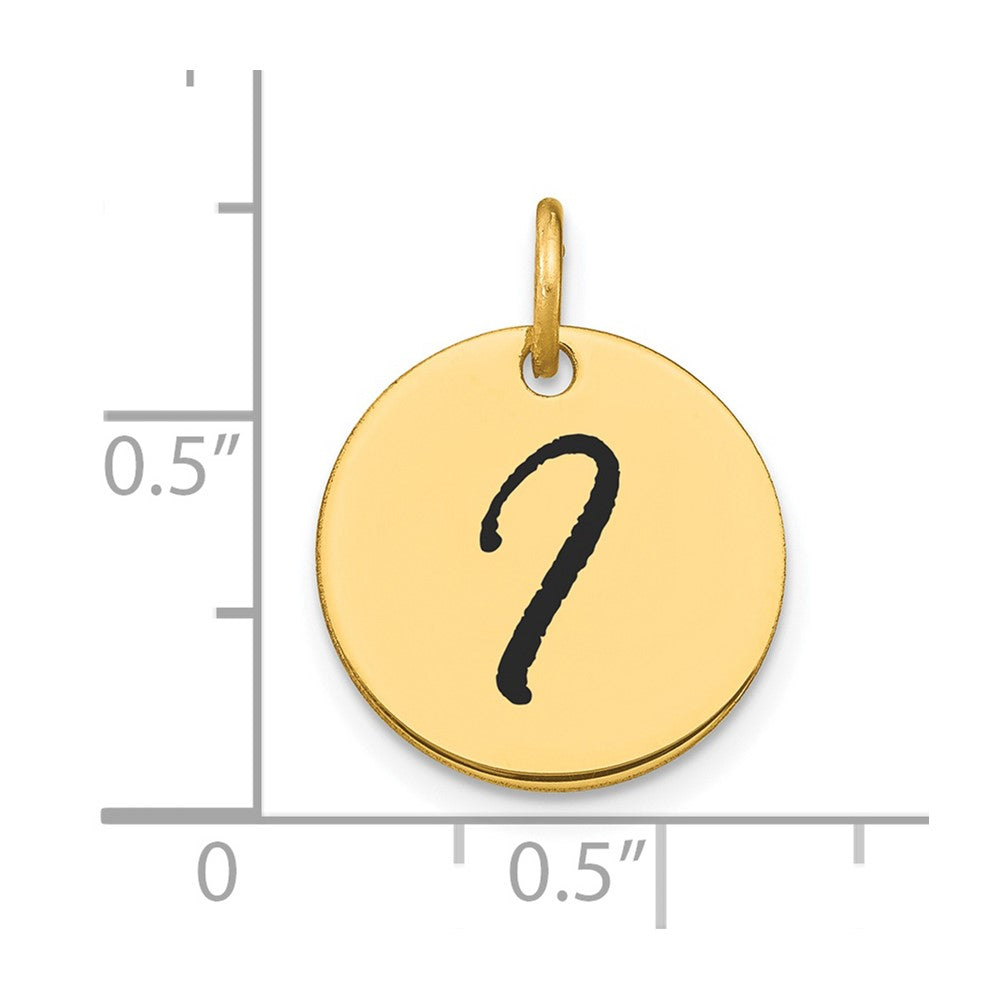14K Gelbgold Polierter Buchstabe-I-Initial-Scheiben-Charm mit Schwarzer Emaille