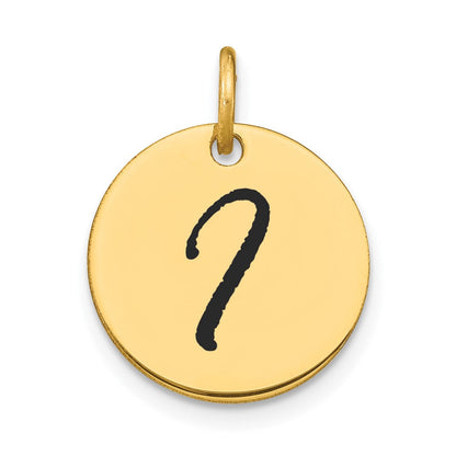 14K Gelbgold Polierter Buchstabe-I-Initial-Scheiben-Charm mit Schwarzer Emaille