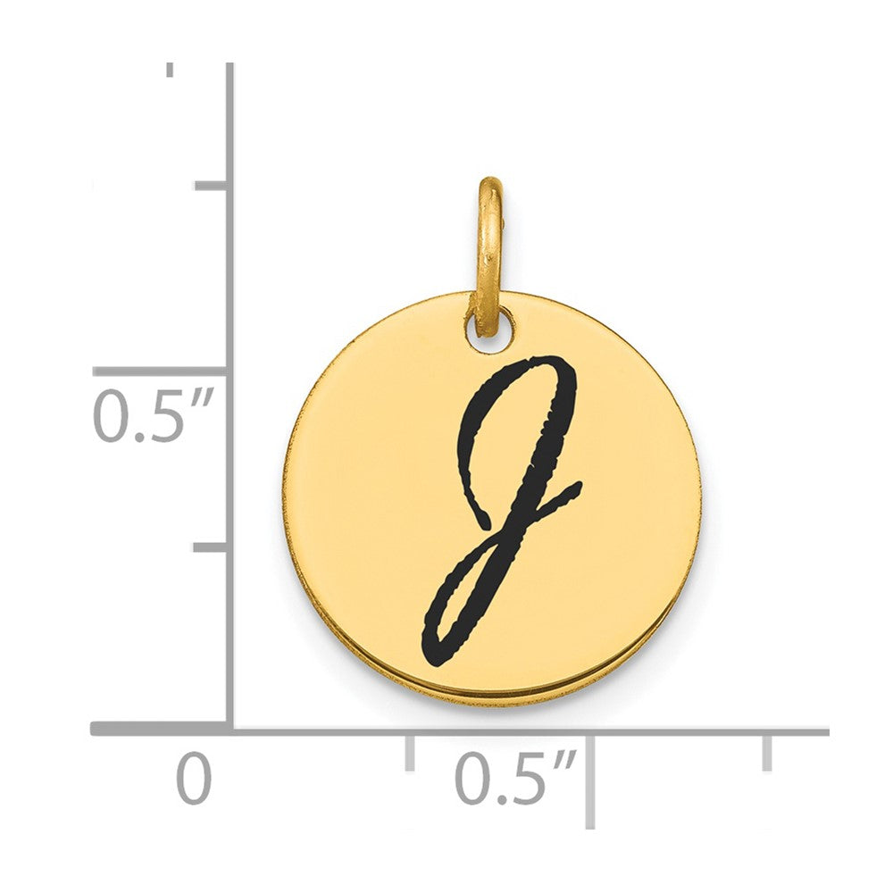 14K Gelbgold Polierter Initial-Scheiben-Charm mit schwarzer Emaille, Buchstabe J