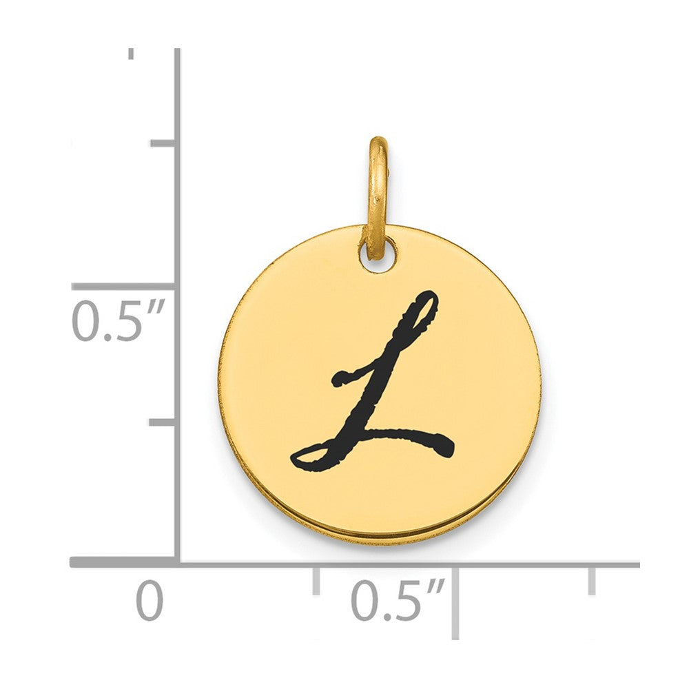 14K Gelbgold Charm mit polierter schwarzer Emaille-Scheibe und Initiale „L