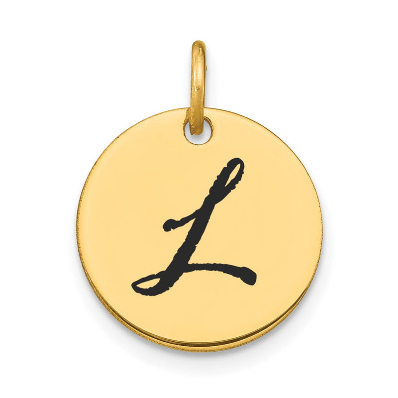 14K Gelbgold Charm mit polierter schwarzer Emaille-Scheibe und Initiale „L