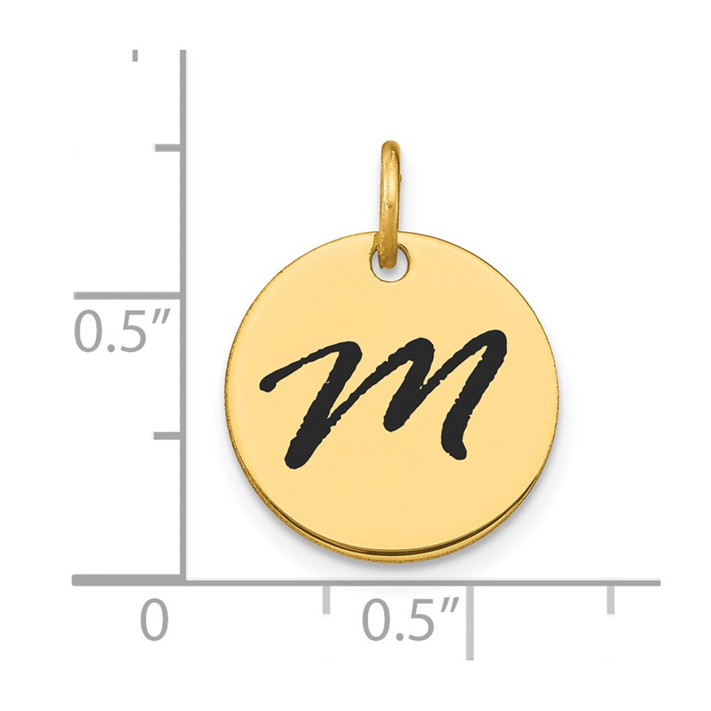14K Gelbgold Charm mit Scheiben-Anhänger, poliert, schwarzem Emaille und Buchstabe M (Initiale)