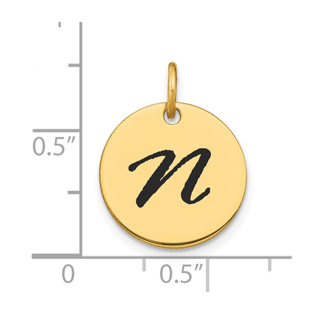 14K Gelbgold Polierter Scheiben-Charm mit Initiale „N“ in schwarzer Emaille