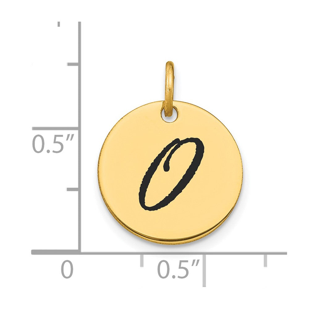 14K Gelbgold Poliertes Buchstaben-Charm "O" mit schwarzem Emaille-Scheiben-Anhänger