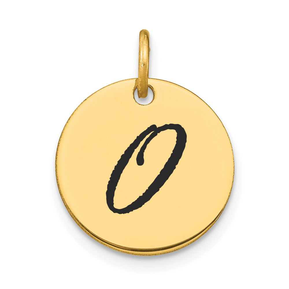 14K Gelbgold Poliertes Buchstaben-Charm "O" mit schwarzem Emaille-Scheiben-Anhänger