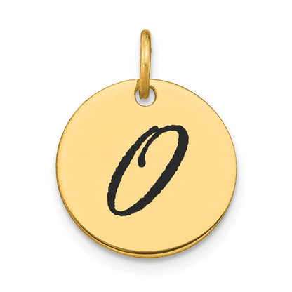 14K Gelbgold Poliertes Buchstaben-Charm "O" mit schwarzem Emaille-Scheiben-Anhänger
