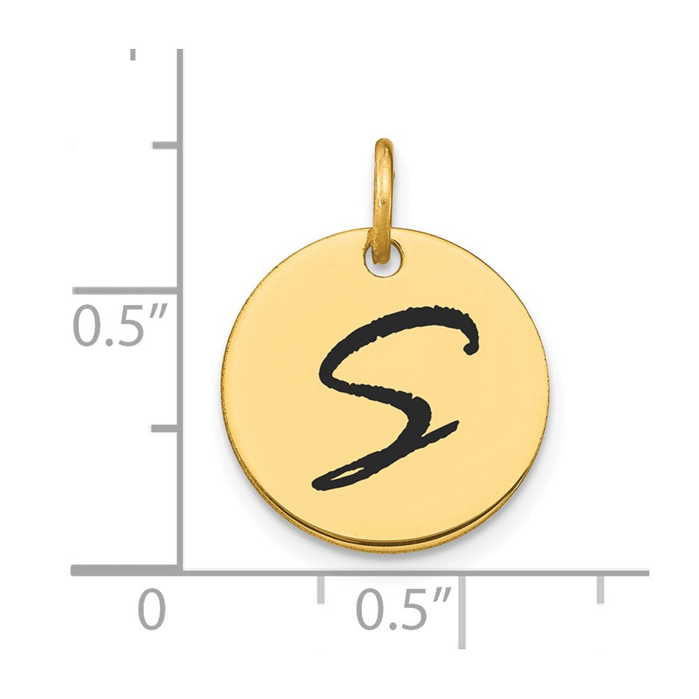 14K Gelbgold Polierter Buchstaben-Charm "S" mit schwarzem Emaille-Scheiben-Anhänger