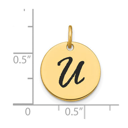 14K Gelbgold Polierter Charm mit schwarzer Emaille-Buchstabenscheibe Initiale U