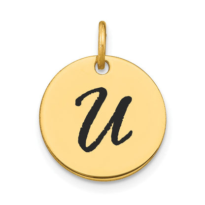 14K Gelbgold Polierter Charm mit schwarzer Emaille-Buchstabenscheibe Initiale U