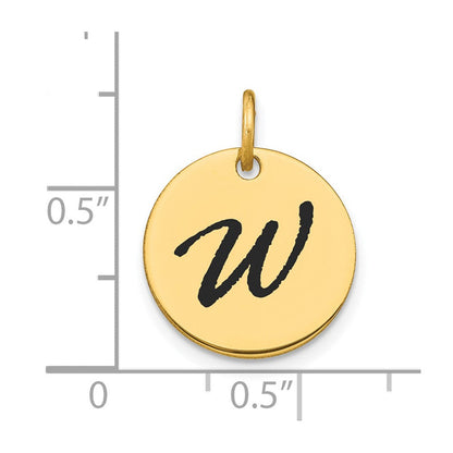 14K Gelbgold Polierter Scheiben-Charm mit schwarzer Emaille und Buchstabe „W