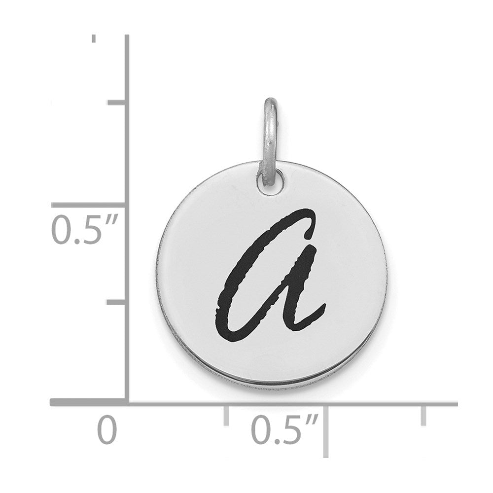 14K Weißgold Initial-Scheiben-Charm Buchstabe A mit polierter schwarzer Emaille