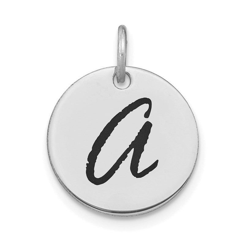 14K Weißgold Initial-Scheiben-Charm Buchstabe A mit polierter schwarzer Emaille