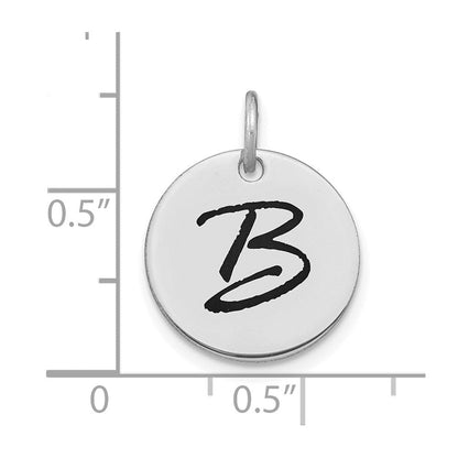 14K Weißgold polierter Charm mit schwarzem Emaille-Buchstaben "B" Initial-Scheibe