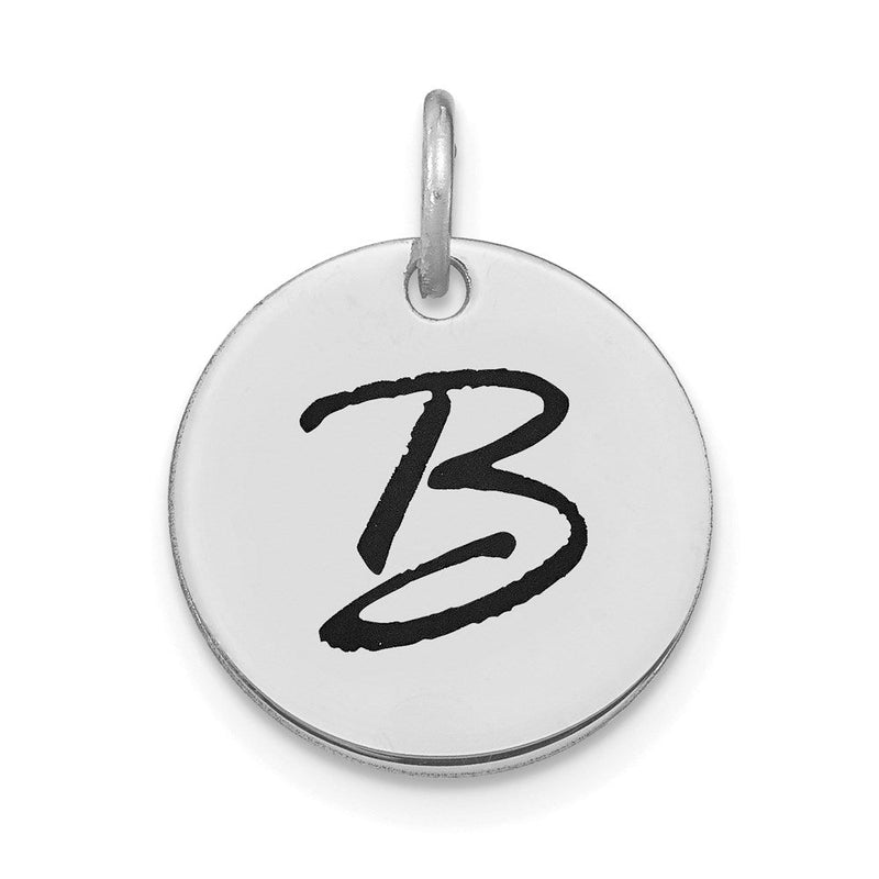 14K Weißgold polierter Charm mit schwarzem Emaille-Buchstaben "B" Initial-Scheibe