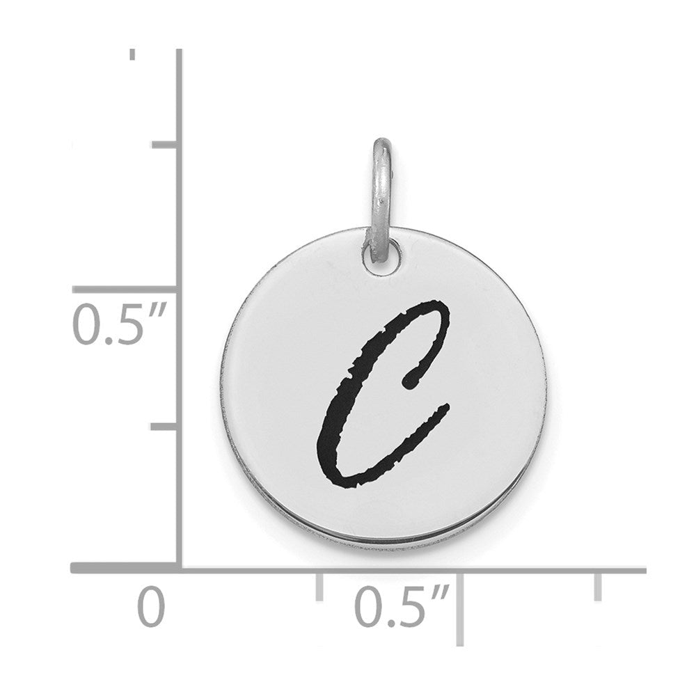 14K Weißgold Anhänger, poliert, mit schwarzer Emaille, Buchstabe C, Initial-Scheibe, Charm